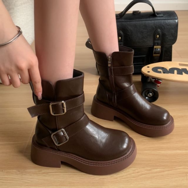 Platform Buckle Short Boots SpreePicky