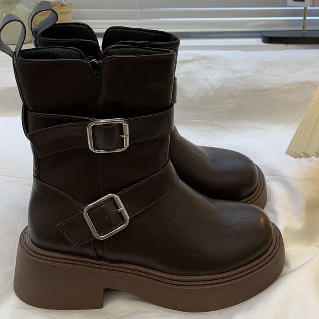 Platform Plain Buckle Short Boots SpreePicky