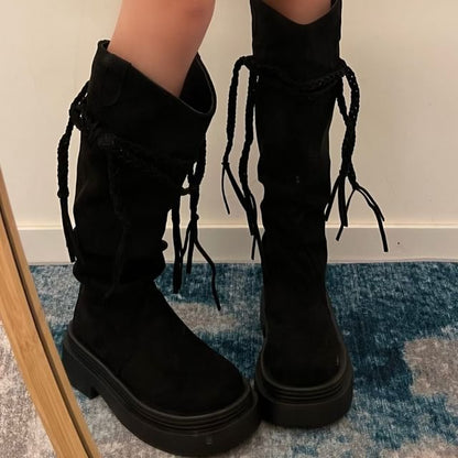 Platform Tassel Knee High Boots SpreePicky