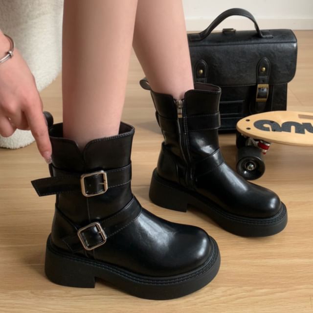 Platform Buckle Short Boots SpreePicky