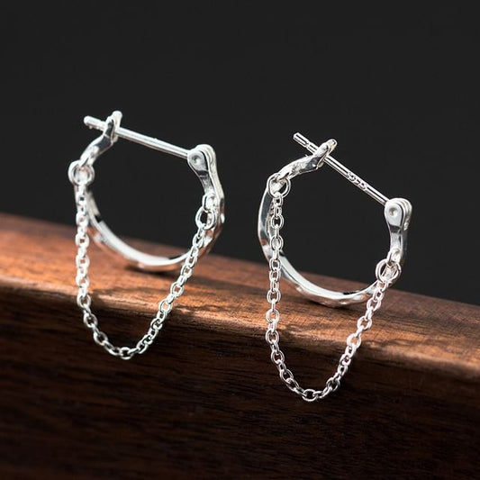 925 Sterling Silver Chain Hoop Earring SpreePicky