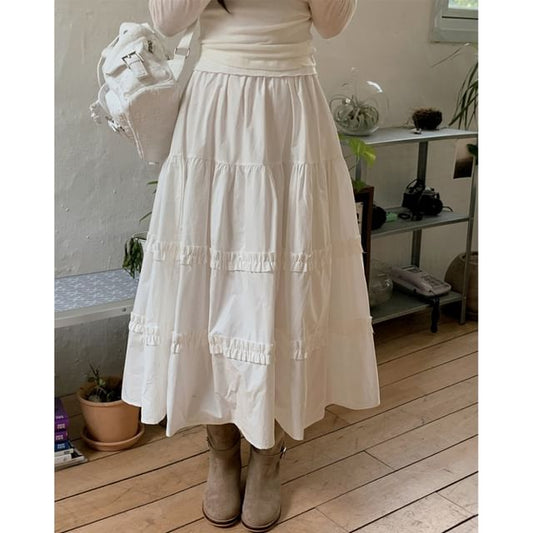 High Waist Plain Frill Trim Midi A SpreePicky