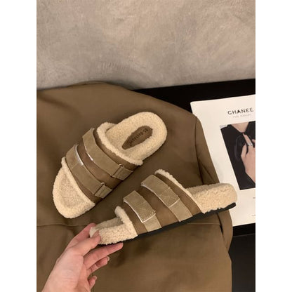 Plain Fleece Slide Sandals SpreePicky