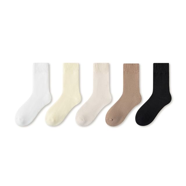 Plain Fleece-Lined Short Socks Set SpreePicky