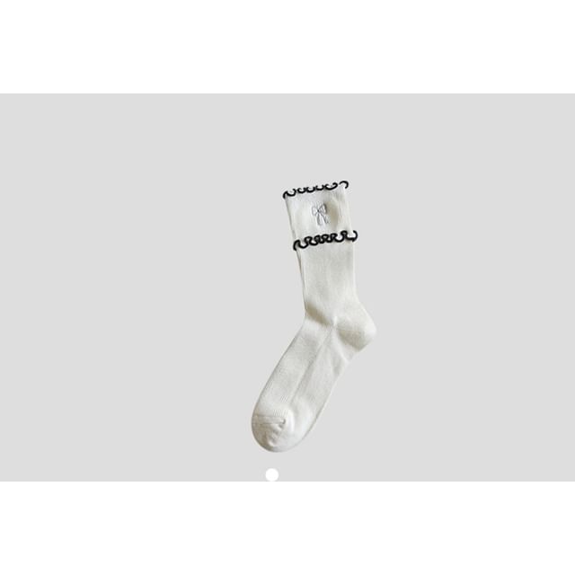 Bow Embroidered Frill Short Socks / Set SpreePicky