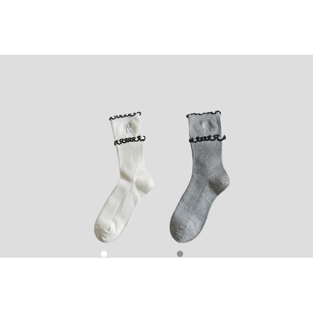 Bow Embroidered Frill Short Socks / Set SpreePicky