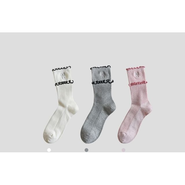 Bow Embroidered Frill Short Socks / Set SpreePicky