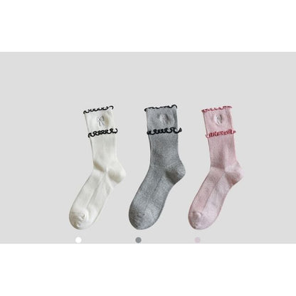 Bow Embroidered Frill Short Socks / Set SpreePicky