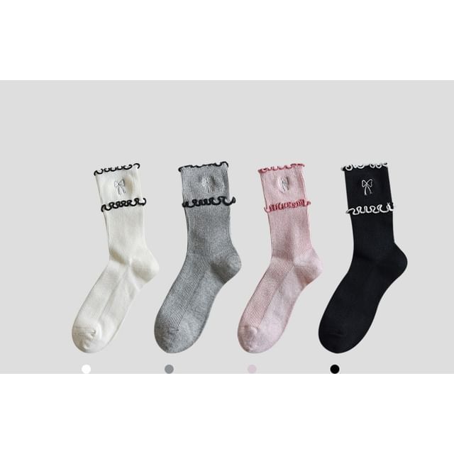 Bow Embroidered Frill Short Socks / Set SpreePicky