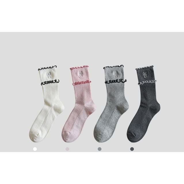 Bow Embroidered Frill Short Socks / Set SpreePicky