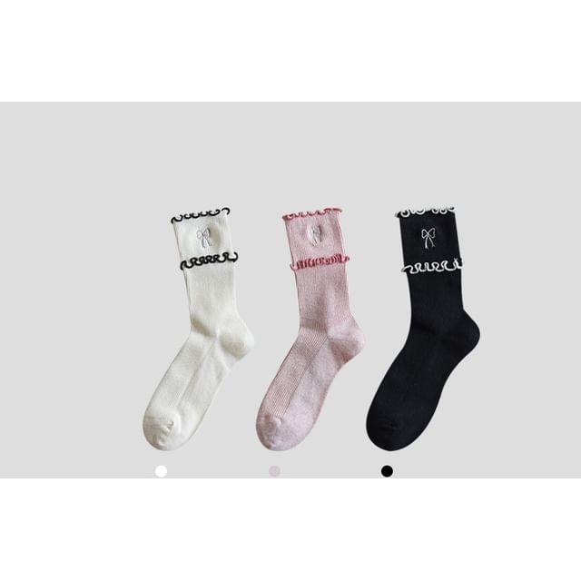 Bow Embroidered Frill Short Socks / Set SpreePicky