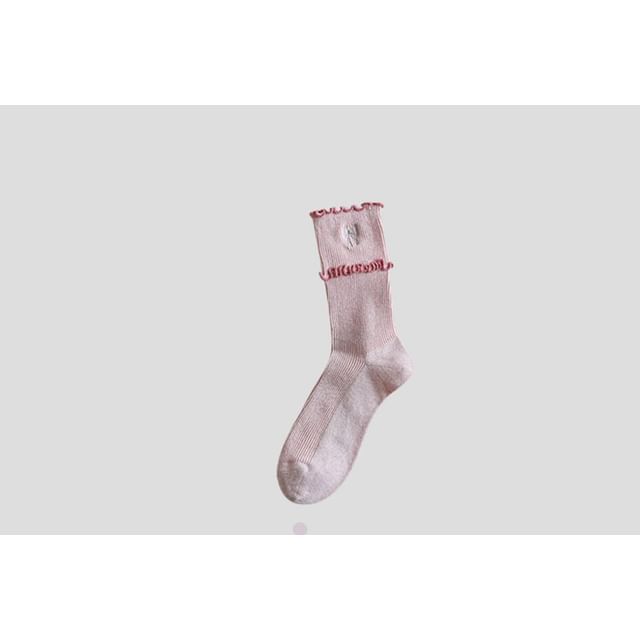 Bow Embroidered Frill Short Socks / Set SpreePicky