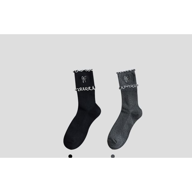 Bow Embroidered Frill Short Socks / Set SpreePicky