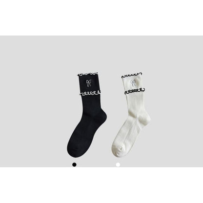 Bow Embroidered Frill Short Socks / Set SpreePicky