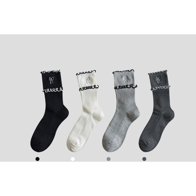 Bow Embroidered Frill Short Socks / Set SpreePicky