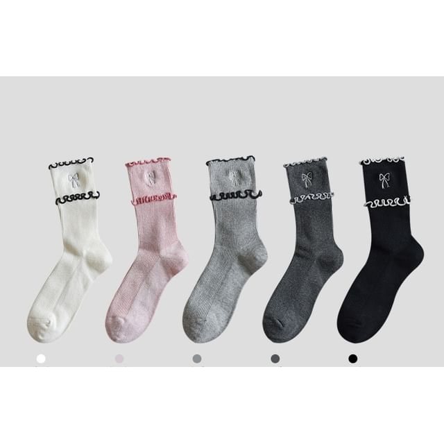 Bow Embroidered Frill Short Socks / Set SpreePicky