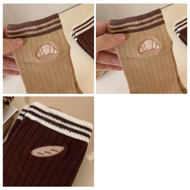 Striped Embroidered Ribbed Short Socks Set SpreePicky