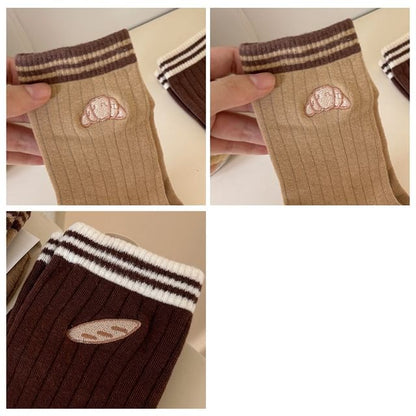 Striped Embroidered Ribbed Short Socks Set SpreePicky