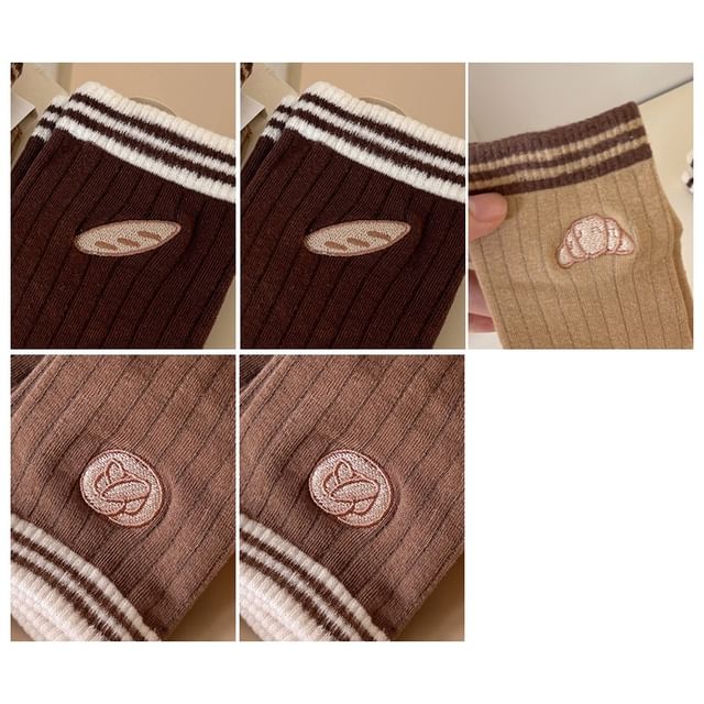 Striped Embroidered Ribbed Short Socks Set SpreePicky