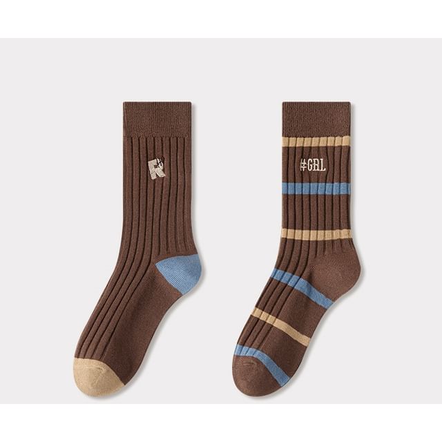 Embroidered Ribbed Short Socks Set SpreePicky