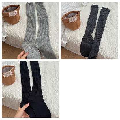 Plain Ribbed Knee High Socks Set SpreePicky