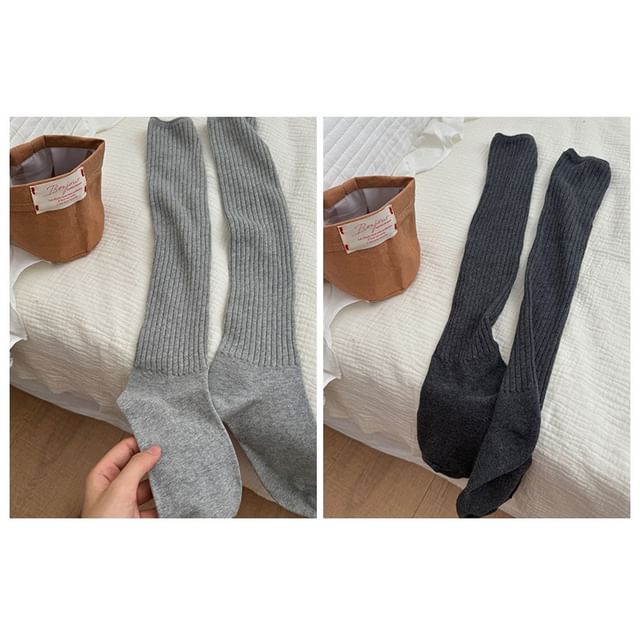 Plain Ribbed Knee High Socks Set SpreePicky