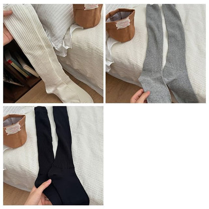 Plain Ribbed Knee High Socks Set SpreePicky