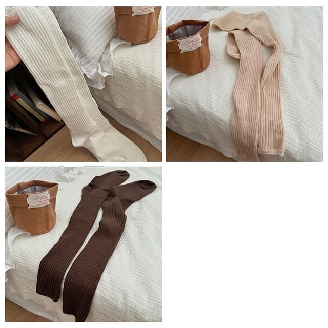 Plain Ribbed Knee High Socks Set SpreePicky