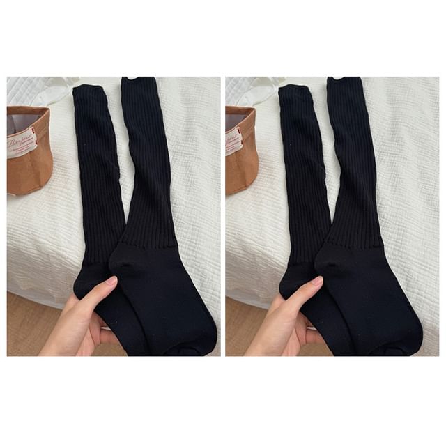 Plain Ribbed Knee High Socks Set SpreePicky