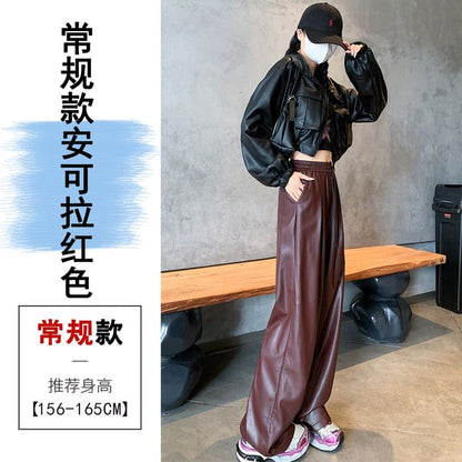 High Waist Faux Leather Wide Leg Pants SpreePicky