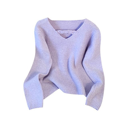 V-Neck Plain Sweater SpreePicky