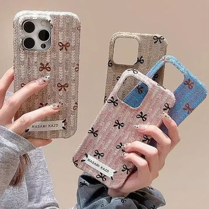 Simple Bow Flannel Phone Case - iPhone 16 Pro Max / 16 Pro / 16 / 15 Pro Max / 15 Pro / 15 / 14 Pro Max / 14 Pro / 14 / 13 Pro Max / 13 Pro / 13 / 12 Pro Max / 12 Pro / 12 SpreePicky