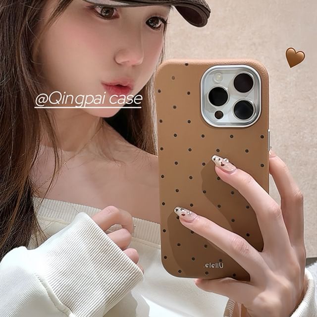 Plain Leather Dots Phone Case - iPhone 16 Pro Max / 16 Pro / 16 / 15 Pro Max / 15 Pro / 15 / 14 Pro Max / 14 Pro / 14 / 13 Pro Max / 13 Pro / 13 / 12 Pro Max / 12 Pro / 12 SpreePicky