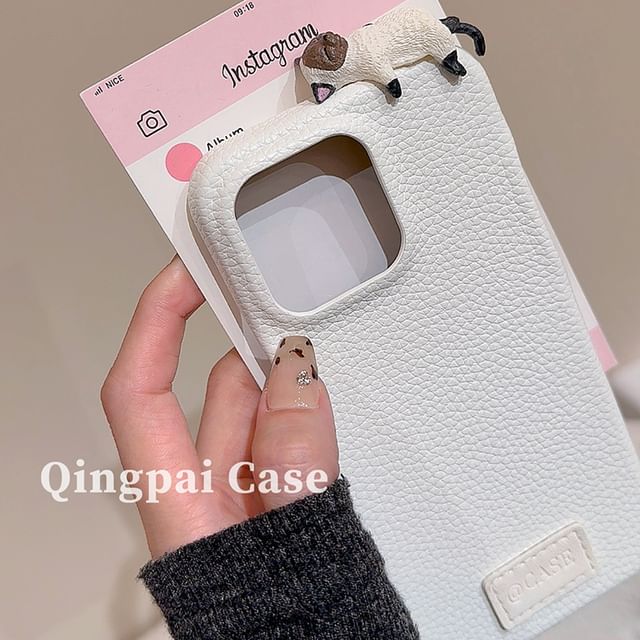 Plain Leather Cat Phone Case - iPhone 16 Pro Max / 16 Pro / 16 / 15 Pro Max / 15 Pro / 15 / 14 Pro Max / 14 Pro / 14 / 13 Pro Max / 13 Pro / 13 SpreePicky