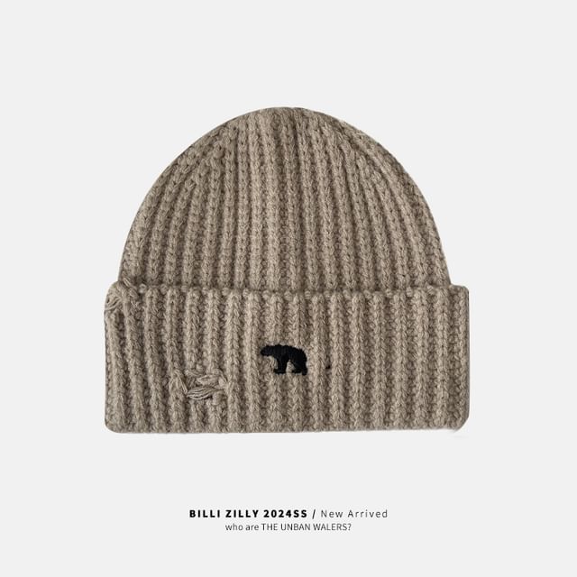 Bear Embroidered Knit Beanie SpreePicky