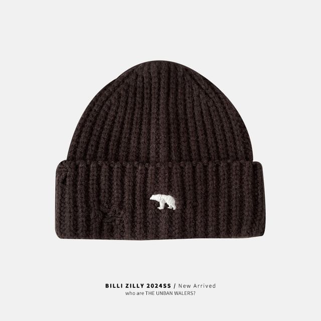 Bear Embroidered Knit Beanie SpreePicky