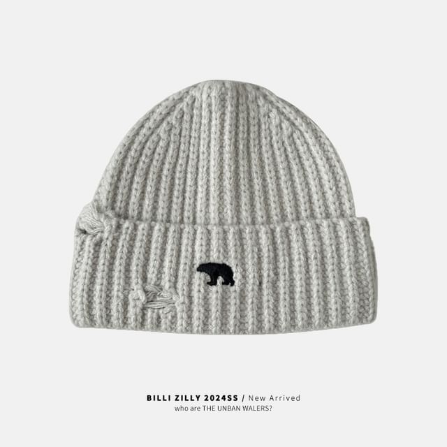 Bear Embroidered Knit Beanie SpreePicky