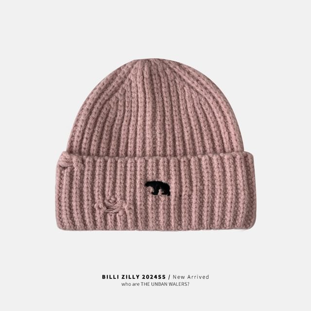 Bear Embroidered Knit Beanie SpreePicky