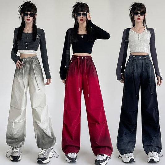 Drawstring Waist Gradient Wide Leg Pants SpreePicky