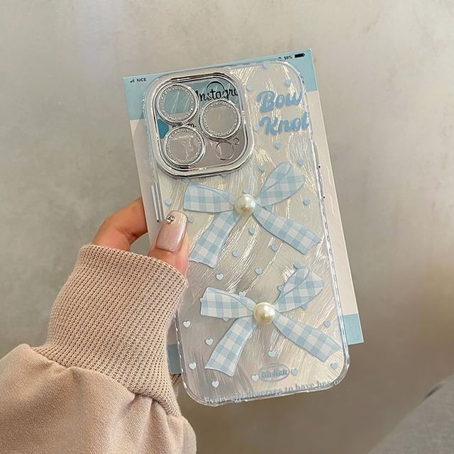 / Faux Pearl Set Bow Decoration Case Adhesive Phone FashionChic