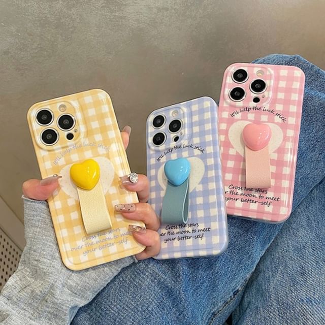Strap Set Case Plaid Phone / Finger Heart FashionChic