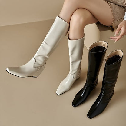 Plain Hidden Wedge Heel Tall Boots SpreePicky