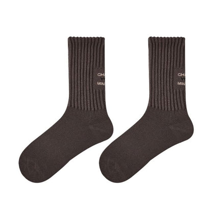 Lettering Embroidered Ribbed Short Socks SpreePicky