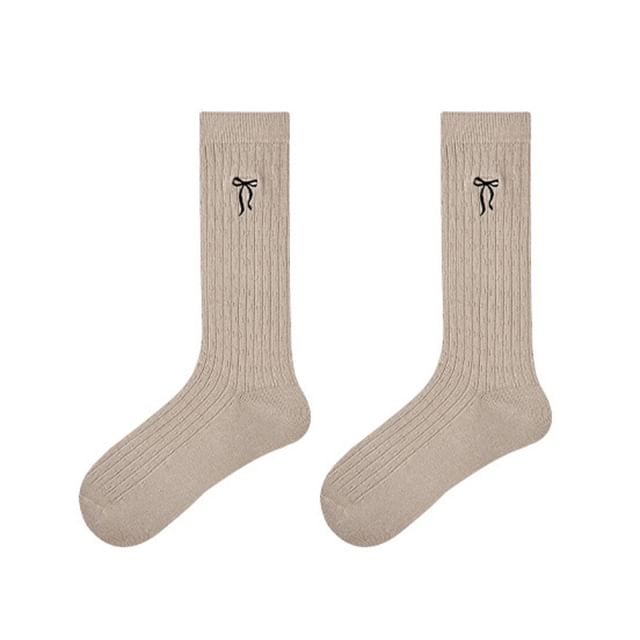 Bow Embroidered Ribbed Short Socks SpreePicky