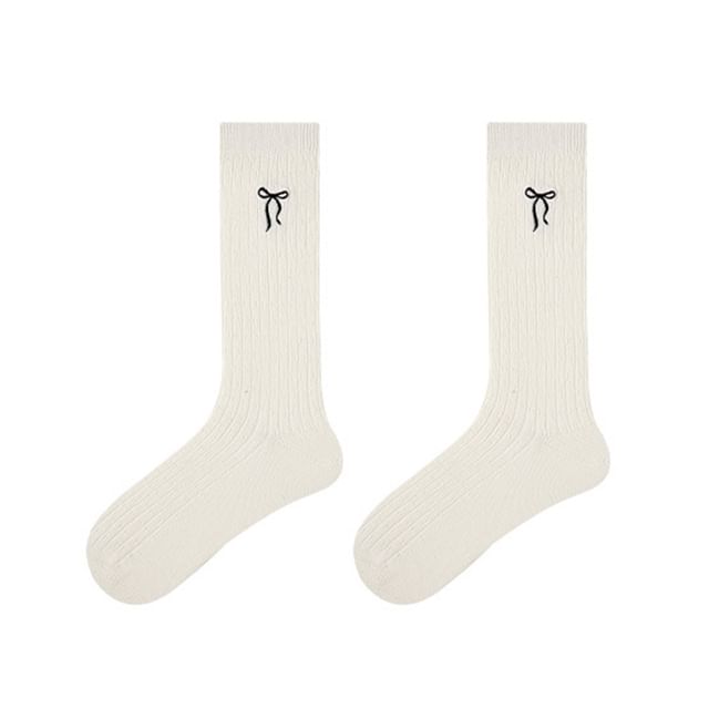 Bow Embroidered Ribbed Short Socks SpreePicky