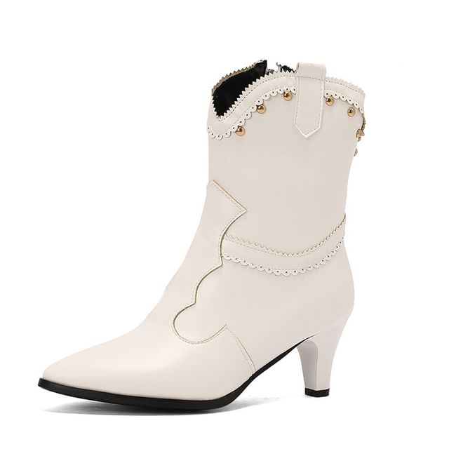 Studded Chunky Heel Short Boots SpreePicky