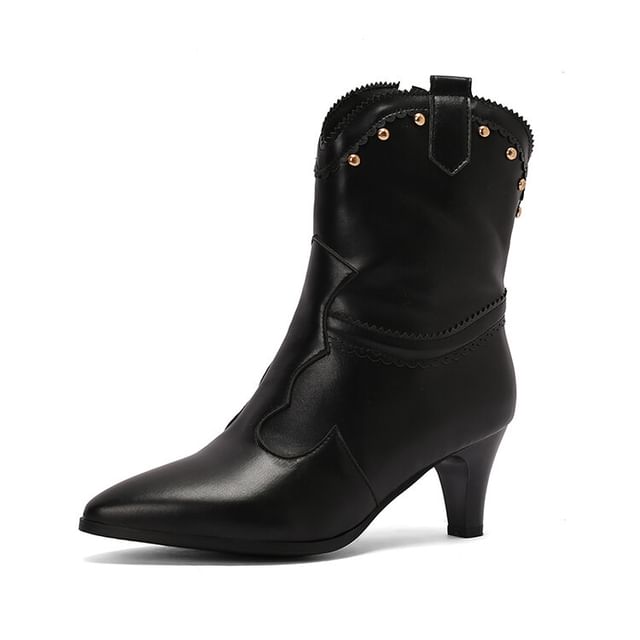 Studded Chunky Heel Short Boots SpreePicky