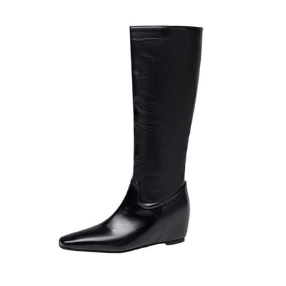 Plain Hidden Wedge Heel Tall Boots SpreePicky