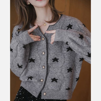 Star-Jacquard V-Neck Cardigan SpreePicky