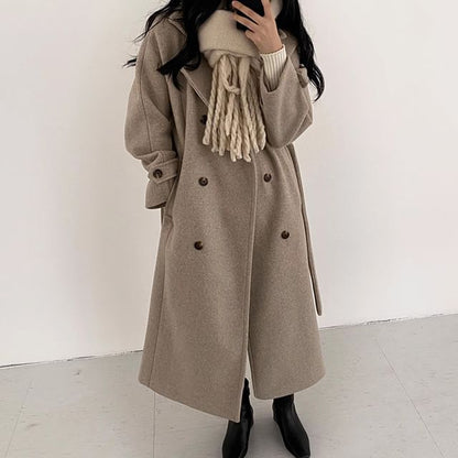 Plain Midi Double-Breasted Coat SpreePicky